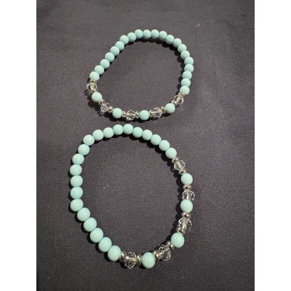 Stretched Bracelets Bundle Of 4 Blue  And Green With Crystals - Picture 4 of 6